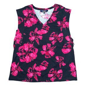 Rachel Roy Womens Sleeveless V-Neck Lightweight Black & Pink Floral Top Large